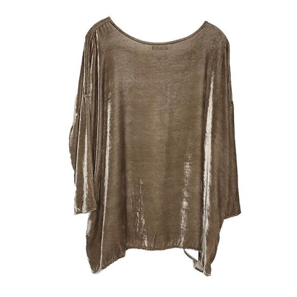 CP Shades Velvet Top S Tan Brown Boxy Oversize Lagenlook Popover 3/4 Sleeve 1005 - Picture 2 of 7